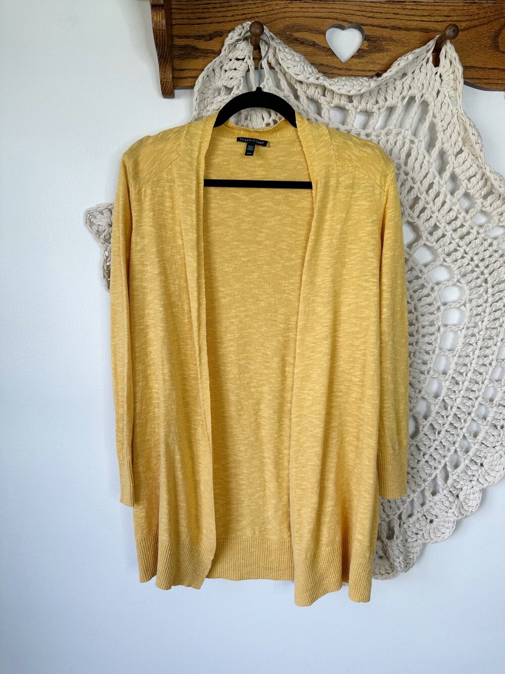 Eileen Fisher Mustard Yellow Organic Linen Cotton Blend Cardigan Sweater Medium